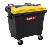 SULO Mini poubelle de table, 1100 l, réplique, pour bureau, bureau, porte-stylo, gris avec couvercle jaune, objet de collection, 18 x 18 x 15 cm