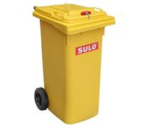 Sulo Poubelle de 120 litres + serrure | Jaune | Pour toutes les vannes de peigne DIN | Fabriqué en Allemagne | Plastique extra résistant | Roues en caoutchouc plein | Facile à nettoyer | Résistant aux