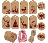 SULOLI 120pcs Étiquettes en Papier Kraft de Noël avec de Corde Double de Noël 70M,Étiquettes Suspendues pour Décoration Noël, Fête