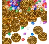 SULOLI 144pcs Trésor Pirate+Pirate Pièces d'Or,Set de Pierres Précieuses Pirates,Jeux de Chasse au Trésor Enfants pour Décoration Noël et Halloween