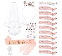 SULOLI 16pcs EVJF Echarpe Future Mariée,EVJF Accessoire - Enterrement de Vie de Jeune Fille Accessoire，Kit Écharpe avec 11 Bracelet, Écharpe Future Mariée , Badge, Voile Mariée, Bandeau Diadème, Tato