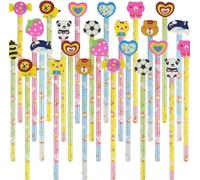 SULOLI 24pcs Crayons Enfant de Dessin Animé avec Gomme，Cadeau d'Anniversaire de Fête de Gadget de Crayon d'Enfant (Couleur/Style Aléatoire)