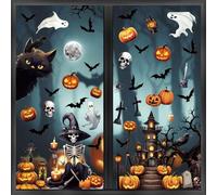 SULOLI 8 Feuilles Halloween Fenêtre Autocollants, Halloween Stickers Citrouille Sorcière Fantôme Château Chat Chauve - Souris Halloween Party Décoration Maison Scolaire