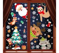 SULOLI 8 Feuilles Sticker à Effet Stéréoscopique, Autocollant Fenêtre Réutilisable Noël, Stickers Fenetre PVC, Flocons de Neige Père Noël, Renne