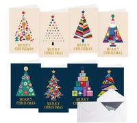 SULOLI Lot de 16 Cartes de Noël avec Enveloppe Blanc- 8 Motifs Différents, Cartes de Vœux Noël Cartes Pliantes,Remerciement Joyeux Noel (Arbre de Noel)