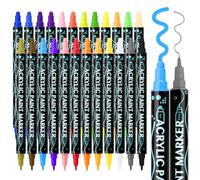 SULOLI Lot de 24 marqueurs de peinture acrylique de qualité supérieure à double pointe pour bois, toile, pierre, peinture sur roche, verre, céramique, loisirs créatifs (pointe ronde et pointe fine