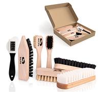 SULPO Kit de Brosse à Chaussures 7 Pièces - Nettoyage du Cuir Avec Accessoires: 2 Brosses à Plat, 2 à Reluire, 1 à Salir, 1 en Laiton/Nylon, 1 Crêpe Nubuck