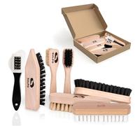 SULPO Kit de brosses à Chaussures 7 pièces - Brosses pour Nettoyer Le Cuir - 2 brosses à Plat - 2 brosses à reluire - 1 Brosse à salir - 1 Brosse avec Poils en Laiton et Nylon - 1 Brosse crêpe Nubuck