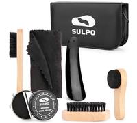 SULPO Kit pour Cirage de Chaussures - Kit d'entretien de Bottes en cuir de Voyage 8 Pièces - Leather Shoe Shine Kit With Noirs/Cirage Blanc Wax, Shoe Brushes for Polishing