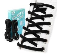 SULPO Lacets Ronds Sans Nouage - 1 ou 2 Paires - Fermeture Rapide en Caoutchouc Avec Capsules Métalliques - Élastiques Pour Adultes et Enfants, Noir