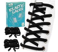 SULPO Lacets sans nouage - Lacets ronds à fermeture rapide - Lacets élastiques pour adultes et enfants - Lacets de chaussures, Noir - 2 paires, Taille unique