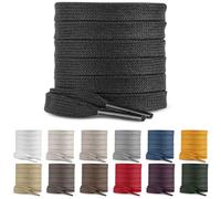 SULPO Lot de 2 paires de lacets plats en coton pour chaussures, 60 à 200 cm de long, 10 mm de large, lacets plats pour baskets, Noir , 120