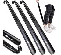 SULPO Lot de 3 chausse-pieds longs en plastique - Avec perforation pour suspendre - Corne de chaussure robuste en plastique - 58 cm - Noir