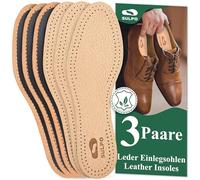 SULPO - Lot de 3 paires de semelles intérieures en cuir véritable de qualité supérieure - Au charbon actif - Absorbent les odeurs - Anti-transpiration - Respirantes