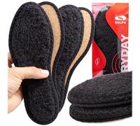 SULPO Pack de 2 Paires Semelles d’Hiver - Douces & Chaudes, Laine de Mouton Véritable (2%) - Dessous en Liège Naturel Résistant aux Chocs - Épais, Isolation Thermique (Noir, 48)
