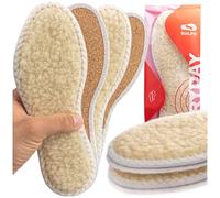 SULPO Pack de 2 Paires Semelles d’Hiver - Douces & Chaudes, Laine de Mouton Véritable (2%) - Dessous en Liège Naturel Résistant aux Chocs - Épais, Isolation Thermique - Beige