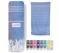 Sultan Fouta Peshtemal | Tissu rayé 100% Coton | Artisanat Turc | Serviette de Plage, hammam, Sauna ou Voyage | Légère, absorbante et Durable | 90x180 cm, Bleu Denim