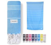 Sultan Fouta Peshtemal | Tissu rayé 100% Coton | Artisanat Turc | Serviette de Plage, hammam, Sauna ou Voyage | Légère, absorbante et Durable | 90x180 cm, Turquoise