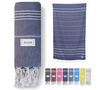 Sultan Fouta Peshtemal | Tissu rayé 100% Coton | Artisanat Turc | Serviette de Plage, hammam, Sauna ou Voyage | Légère, absorbante et Durable | 90x180 cm, Marine