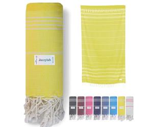 Sultan Fouta Peshtemal | Tissu rayé 100% Coton | Artisanat Turc | Serviette de Plage, hammam, Sauna ou Voyage | Légère, absorbante et Durable | 90x180 cm, Jaune