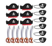 Sulxyi Kit de fête pirate,Kit d'accessoires de fournitures d'Halloween pour le cosplay pirate - Pirate Eye Patchs Épées Chapeaux pour Halloween Cosplay