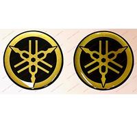SUMA SHOP Emblème Logo Decal compatible Yamaha, Lot de 2 autocollants en résine, Effet 3D. Couleur: Noir - Or. Pour réservoir ou casque 3,5 cm SUMA SHOP Emblème Logo Decal compatible Yamaha, Lot de 2