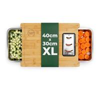 Suma Smart Planche à découper en bambou - Extra large - Planche à découper en bambou avec 2 bacs de récupération et 4 râpes interchangeables - Kit complet, version améliorée pour une cuisine