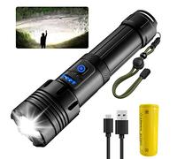 Sumairs Lampe de poche, lampe de poche LED rechargeable, 15 000 lumens, lampe de poche LED extrêmement lumineuse, étanche IP65, zoomable pour le camping en plein air (batterie 26650)