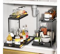 SUMAITech Rangement sous Évier en Métal - Organisateur de Placard et Cuisine, Étagère Robuste pour sous l'Évier, Blanc, 1 Pièce (1, Noir 1 Pièce) (Noir, 2)