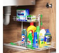 SUMAITech Rangement sous Évier en Métal - Organisateur de Placard et Cuisine, Étagère Robuste pour sous l'Évier, Blanc, 1 Pièce (1, Noir 1 Pièce) (Blanc（Réglable en Hauteur）, 1)