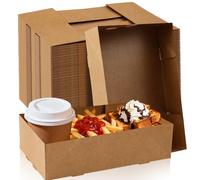 Sumalon Lot de 100 grands plateaux alimentaires en papier kraft, grands plateaux pliables en carton avec 100 papiers d'emballage jetables, 4 coins pop-up, en carton sulfurisé pour théâtre, stade