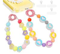 Sumalon Lot de 2 bracelets à breloques pour téléphone avec languette d'attache, double cordon anti-perte, breloques transparentes amovibles pour sac, porte-clés, décoration d'appareil photo, Plastique