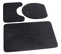 Sumba Ensemble de salle de bain 3 pièces antidérapant : tapis de bain 45 x 75 cm, tapis WC 45 x 35 cm, housse pour abattant WC 44 x 38 cm, noir 23, 3 pièces