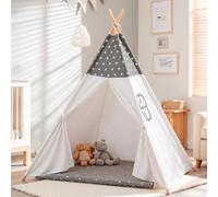 Sumbababy Tipi Enfant Teepee Indien : Coton Enfants Tente Jouent Tente Intérieure Extérieure Portable Maison de Jeu pour Garçons Filles Jeux D'intérieur et D'extérieur (Gris et Blanc Cassé)