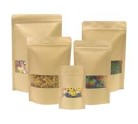 SumDirect 50Pcs 18x26cm Sac Papier Kraft Zip Fermeture à Glissière Éclair Stand Up Sachet Plastique Alimentaire Grand Pochettes Avec Cran et Matte Fenêtre