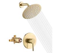 Sumerain Ensemble de robinet de douche en laiton brossé, vanne d'équilibrage de pression, pommeau de douche extra fin 20,3 cm, avec clapet anti-retour