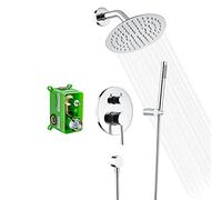 SUMERAIN Système de douche à effet pluie, ensemble de robinet de douche mural pour salle de bain avec pommeau de douche de 20,3 cm et douchette à main en laiton, valve brute incluse