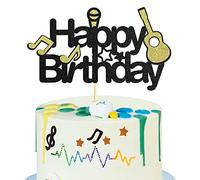 Sumerk Décoration de gâteau musicale à paillettes sur le thème de la musique rock Happy Birthday - Notes de musique - Fournitures de fête - Lot de 1