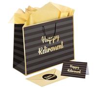 Sumerk Grand sac cadeau de départ à la retraite de 33 cm avec papier de soie et carte de vœux, enveloppe et autocollants - Sac d'emballage spécial cadeau de retraite avec fenêtre transparente et