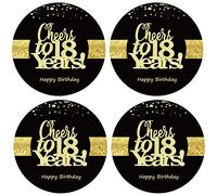 Sumerk Lot de 48 autocollants « Cheers to 18 » - Grandes bouteilles et sceaux de cartes - 5,1 cm - Ronds - Joyeux anniversaire