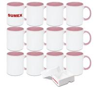 Sumex 11 OZ Set de 12 tasses de sublimation,325ml Blanc tasses à sublimation（Couleur rose）