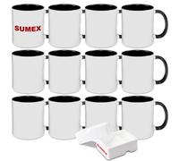 Sumex 11 OZ Set de 12 tasses de sublimation,325ml Blanc tasses à sublimation（Noir）