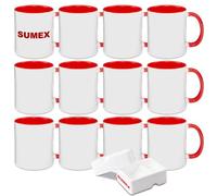 Sumex 11 OZ Set de 12 tasses de sublimation,325ml Blanc tasses à sublimation（Rouge）
