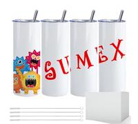 Sumex Sublimation Blanks Lot de 4 gobelets droits en acier inoxydable avec paille en métal pour tasse, presse à chaud Blanc 600ml