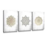 SUMGAR Mandala Décoration Murale Toile imprimée Doré Boho Décoration pour Chambre à Coucher prêts à Poser, 30x40cm X3pcs