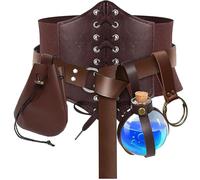 SUMGOGO Lot de 5 ceintures corset médiévales de la Renaissance avec pochette pour bouteille de potion, randonnée, festival, Halloween, cosplay, accessoires de costume, marron, S-Waist/25.6"-34"