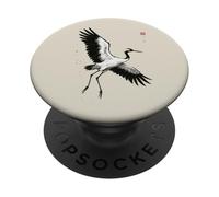 Sumi-e Art Japonais Grue Couronnée Rouge Lavé Encre PopSockets PopGrip Adhésif