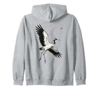 Sumi-e Art Japonais Grue Couronnée Rouge Lavé Encre Sweat à Capuche