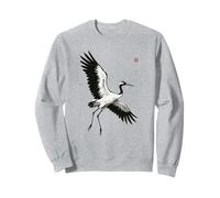 Sumi-e Art Japonais Grue Couronnée Rouge Lavé Encre Sweatshirt
