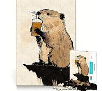 Sumi-e Puzzle de 1000 pièces avec castor en buvant de la bière sans couture, jeu de réflexion, idée cadeau, jeu de loisirs, décoration de Noël pour la maison (38 x 52 cm)